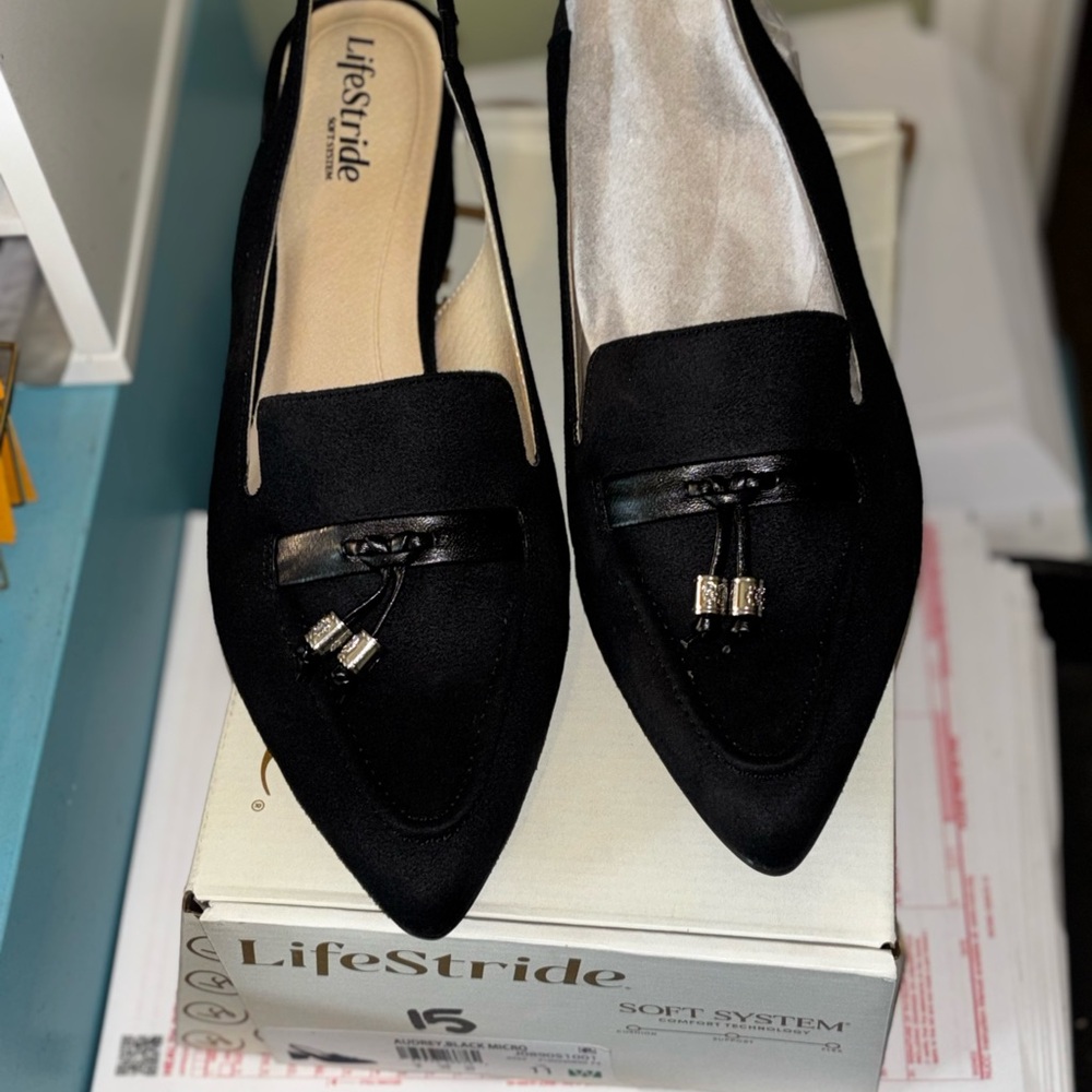 Life Stride Black Slingback Block Heels, 11W Audrey Black Micro - Picture 4 of 7